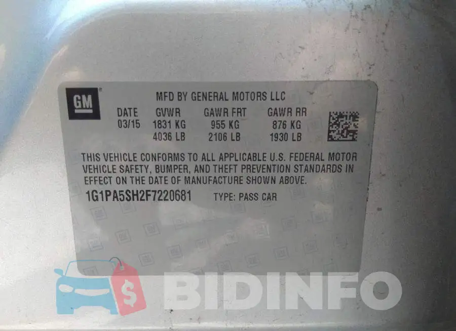 1G1PA5SH2F7220681 Photo# 9