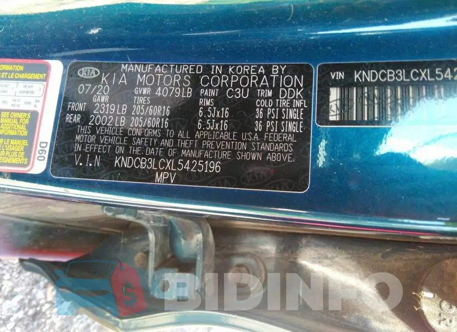 KNDCB3LCXL5425196 Photo# 9