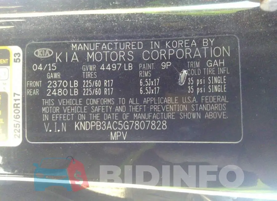 KNDPB3AC5G7807828 Photo# 9