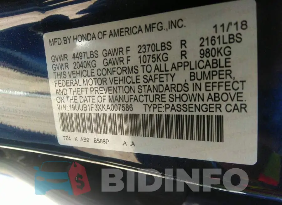 19UUB1F3XKA007586 Photo# 9