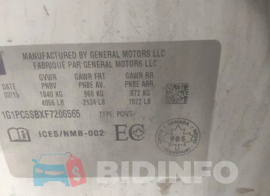 1G1PC5SBXF7206565 Photo# 9