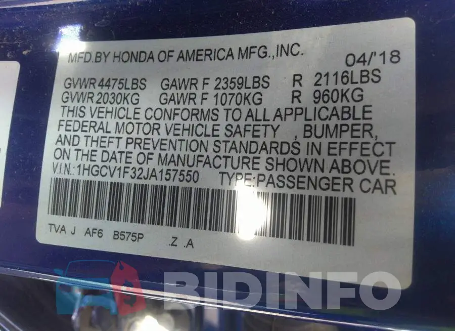 1HGCV1F32JA157550 Photo# 9