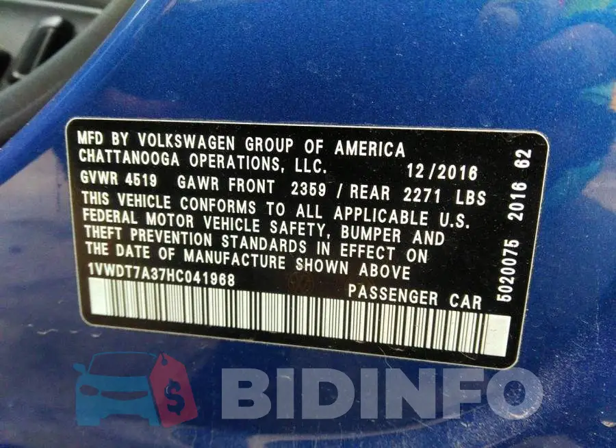 1VWDT7A37HC041968 Photo# 9