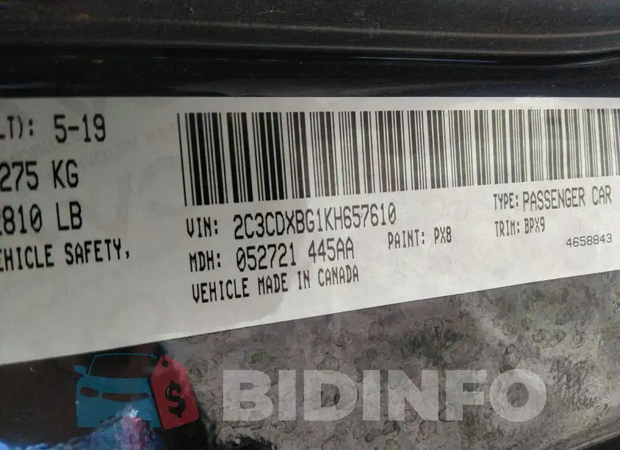 2C3CDXBG1KH657610 Photo# 9