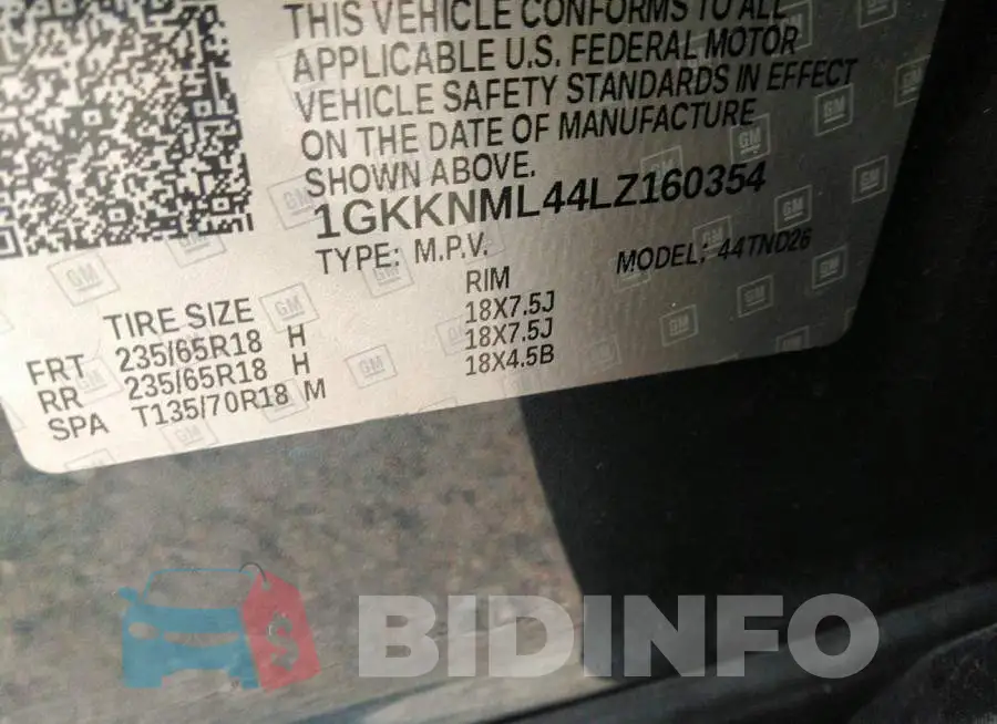 1GKKNML44LZ160354 Photo# 9