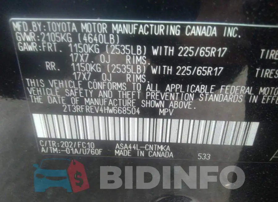 2T3RFREV4HW668504 Photo# 9
