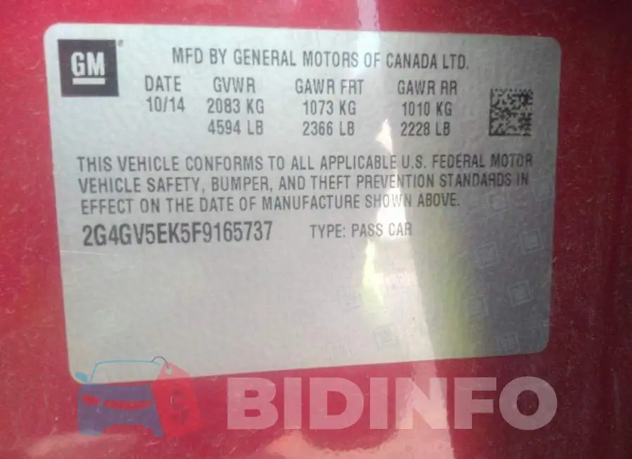 2G4GV5EK5F9165737 Photo# 9