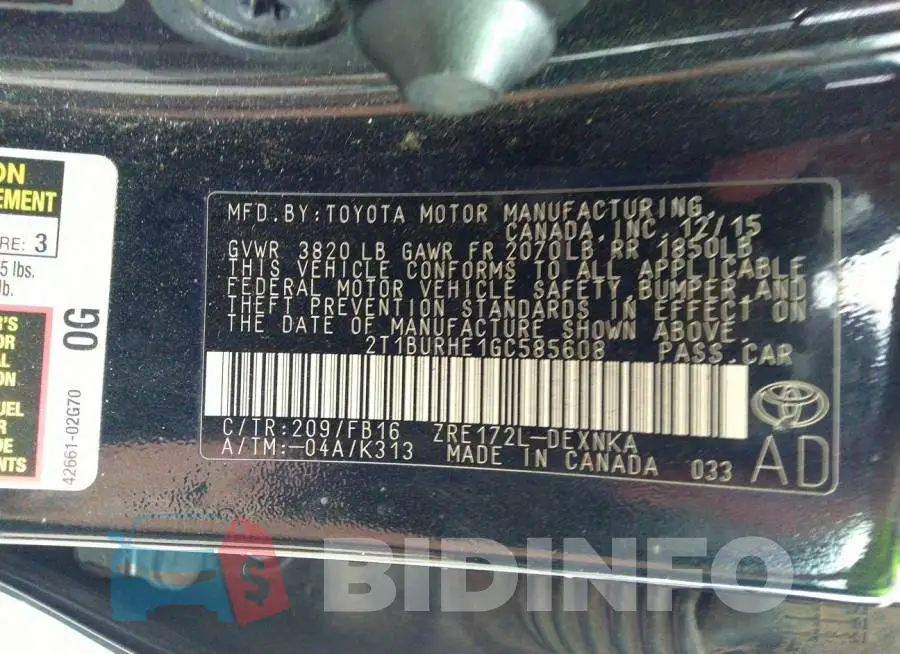 2T1BURHE1GC585608 Photo# 9