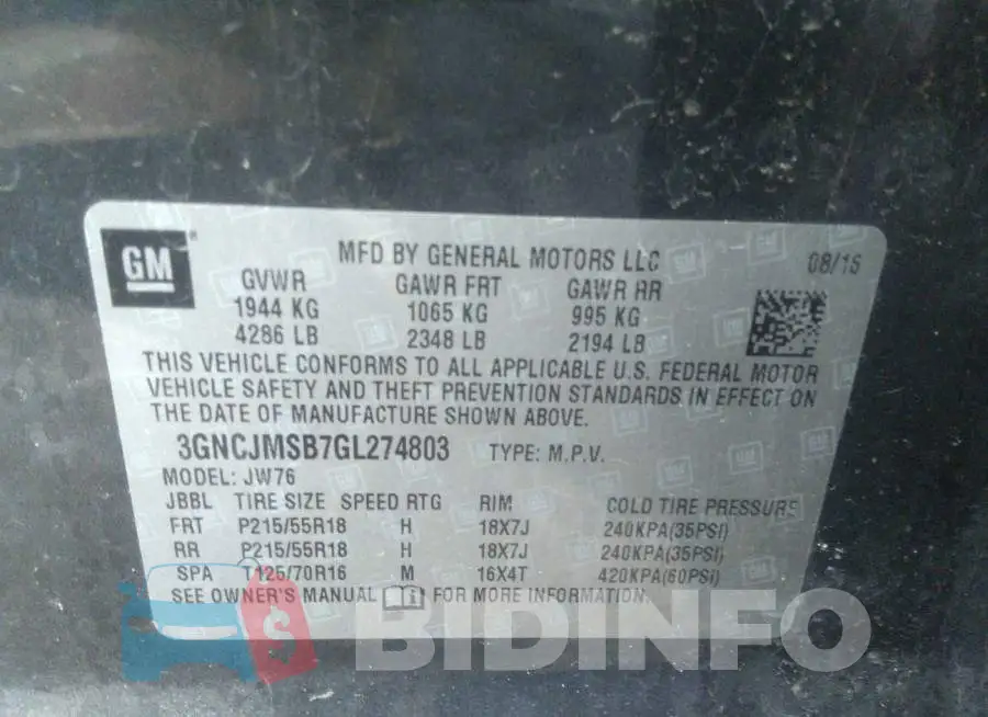 3GNCJMSB7GL274803 Photo# 9