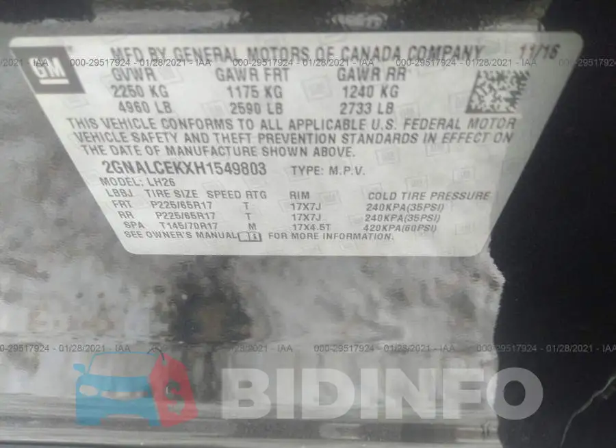 2GNALCEKXH1549803 Photo# 9