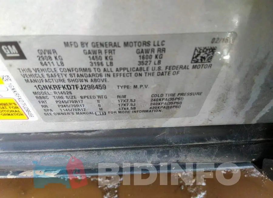 1GNKRFKD7FJ298459 Photo# 9