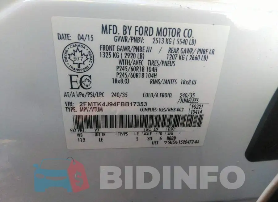 2FMTK4J94FBB17353 Photo# 9