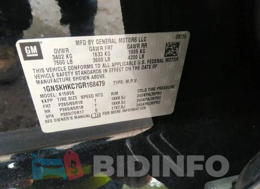 1GNSKHKC7GR168479 Photo# 9