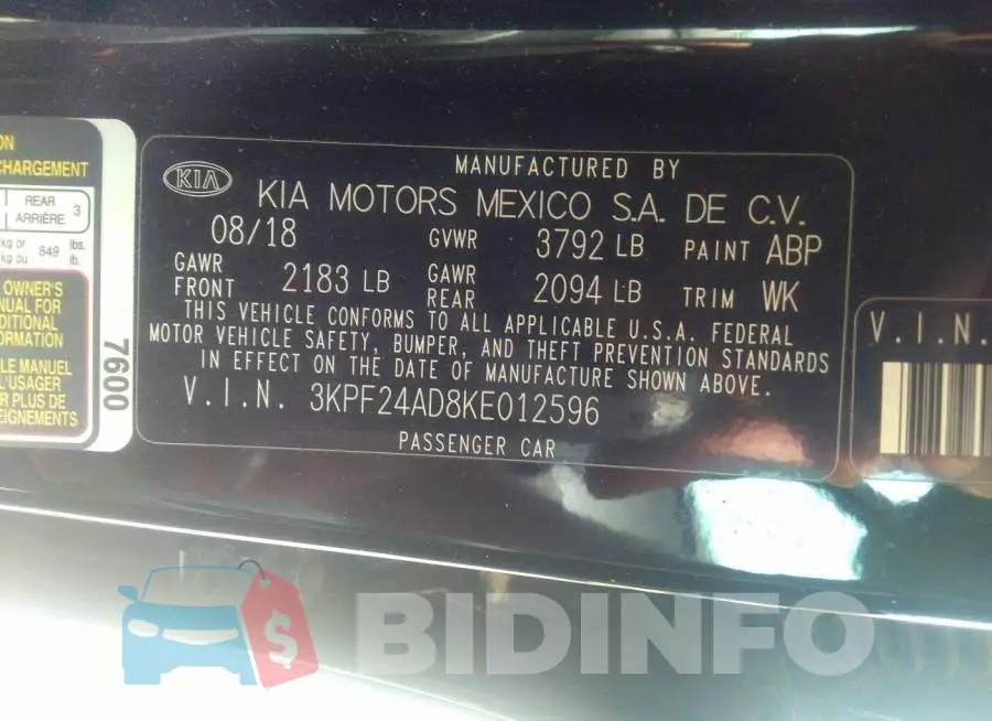 3KPF24AD8KE012596 Photo# 9
