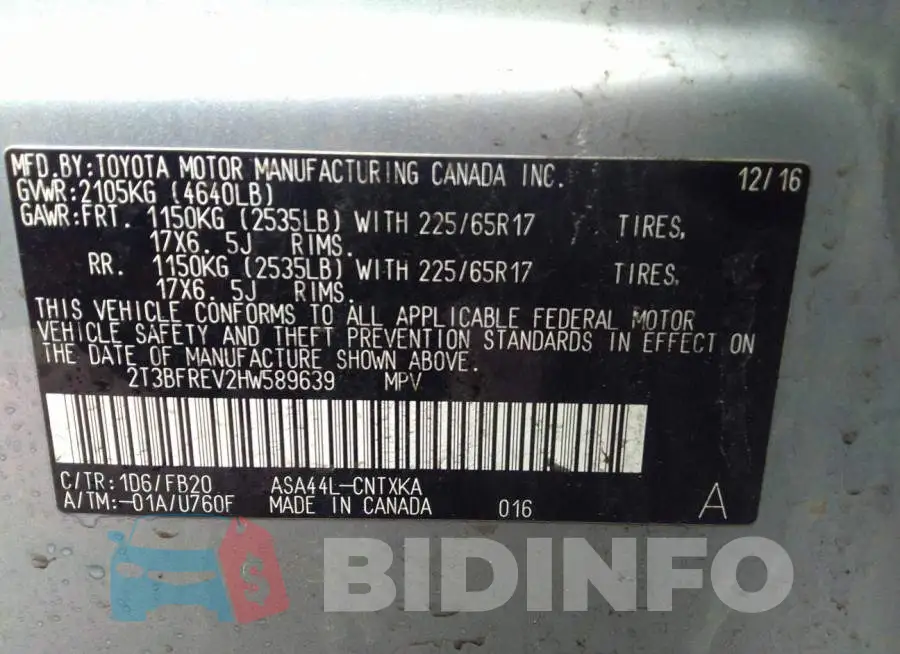 2T3BFREV2HW589639 Photo# 9