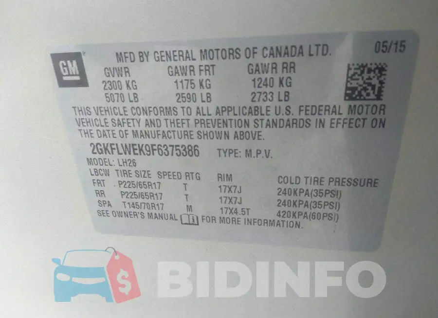 2GKFLWEK9F6375386 Photo# 9