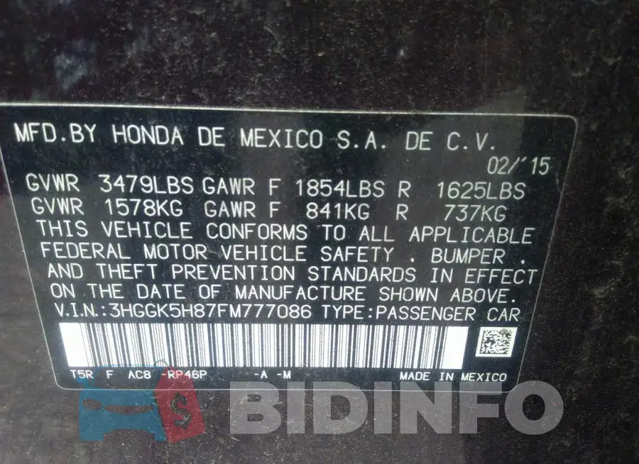 3HGGK5H87FM777086 Photo# 9