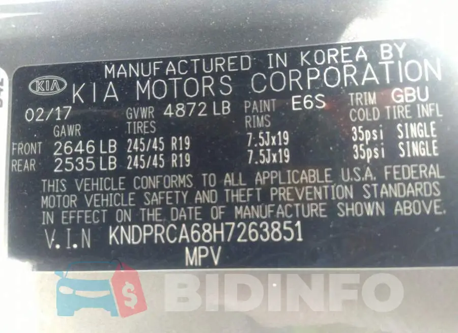 KNDPRCA68H7263851 Photo# 9