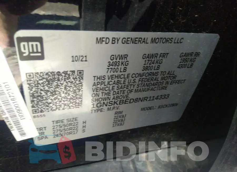 1GNSKBED8NR114333 Photo# 9
