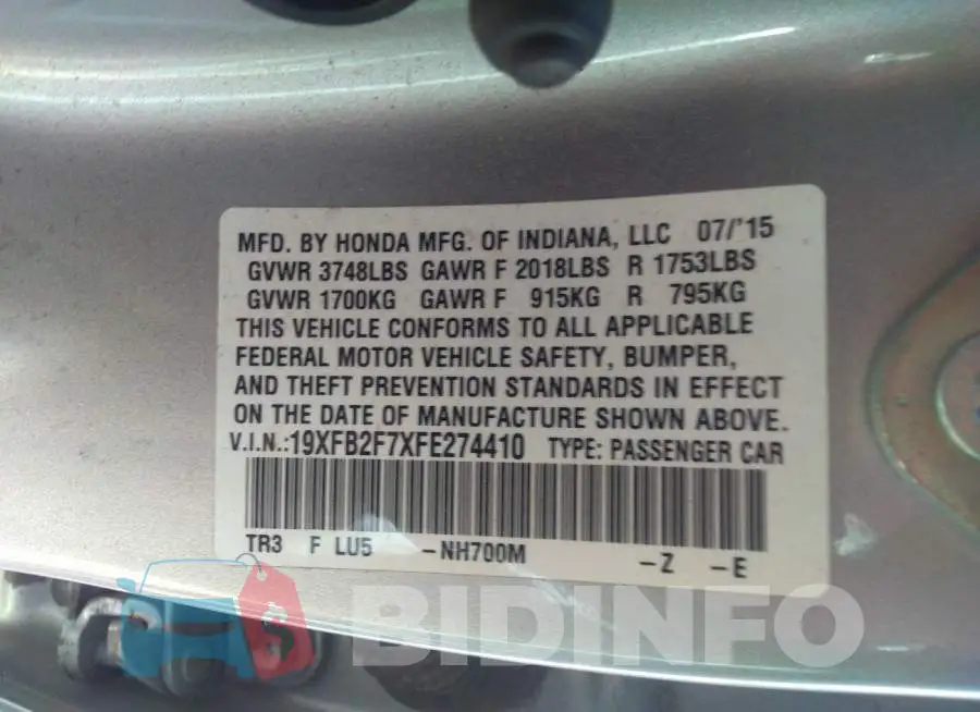 19XFB2F7XFE274410 Photo# 9