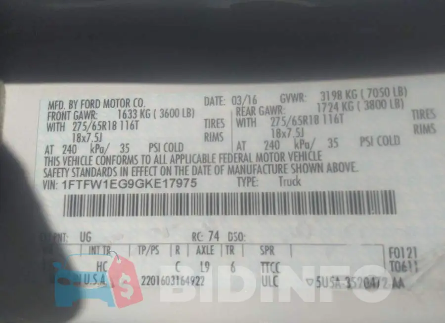 1FTFW1EG9GKE17975 Photo# 9