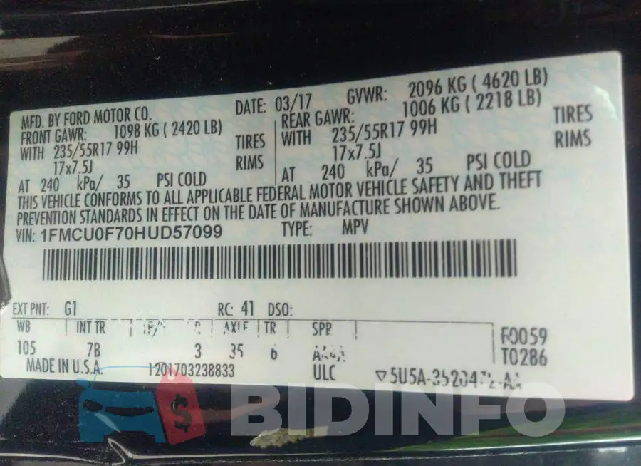 1FMCU0F70HUD57099 Photo# 9
