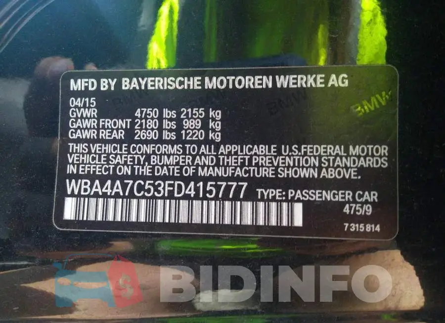 WBA4A7C53FD415777 Photo# 9