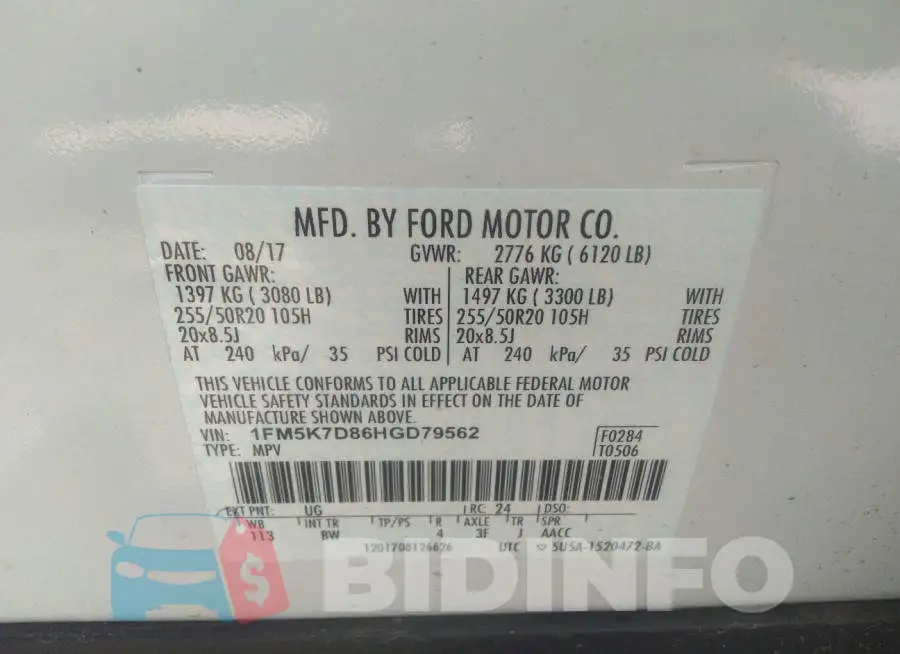 1FM5K7D86HGD79562 Photo# 9