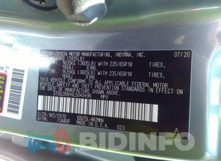 5TDGZRBH4LS040496 Photo# 9