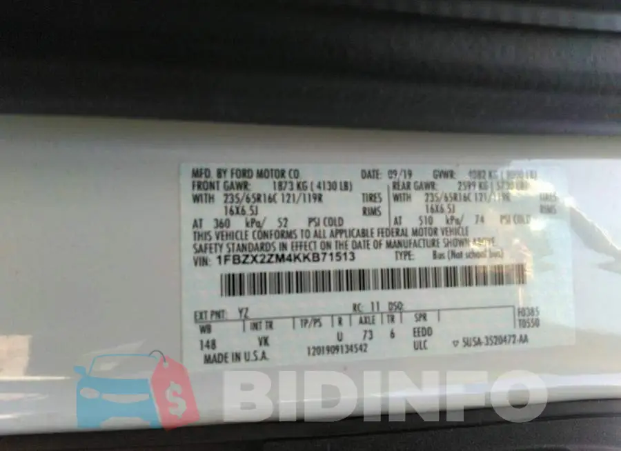 1FBZX2ZM4KKB71513 Photo# 9