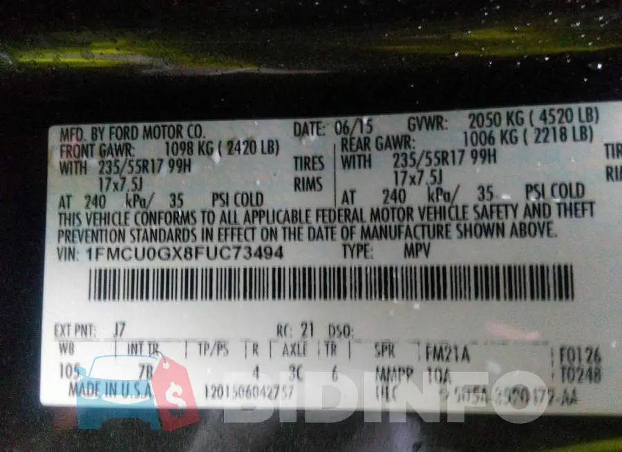 1FMCU0GX8FUC73494 Photo# 9