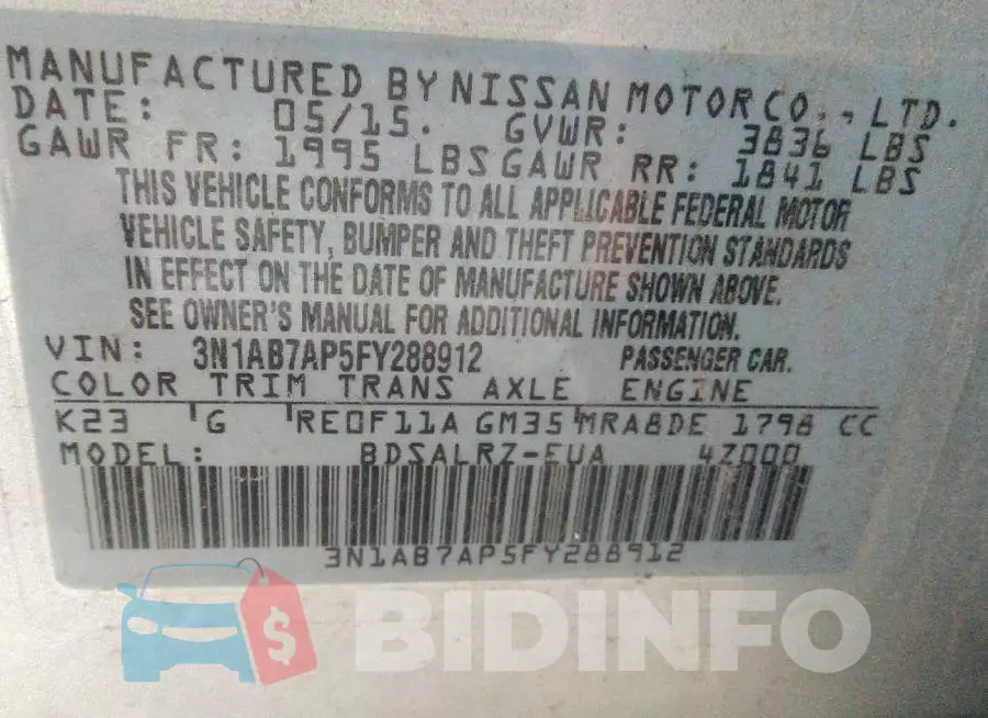 3N1AB7AP5FY288912 Photo# 9
