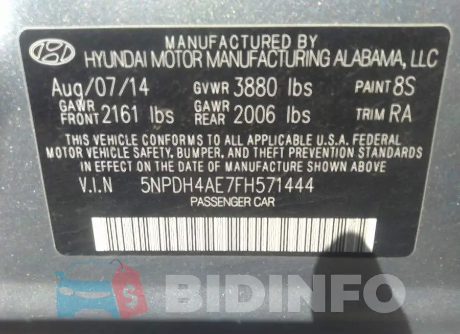 5NPDH4AE7FH571444 Photo# 9