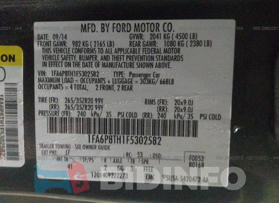 1FA6P8TH1F5302582 Photo# 9