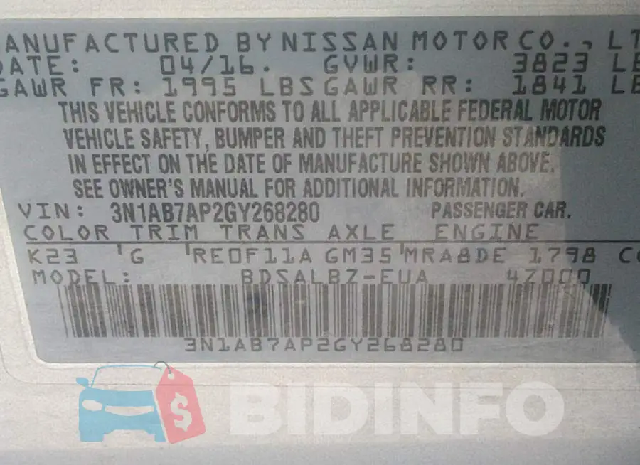3N1AB7AP2GY268280 Photo# 9