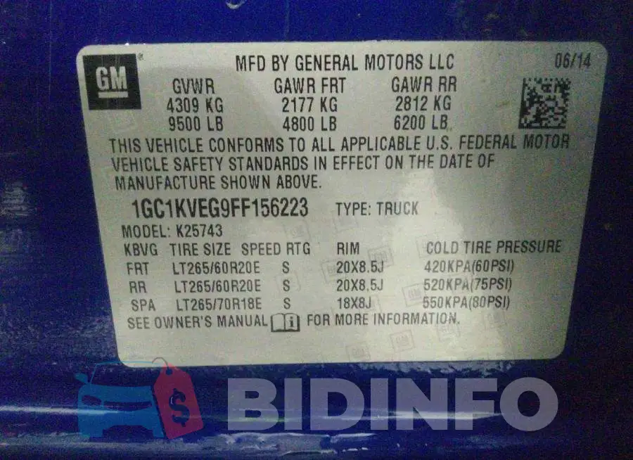 1GC1KVEG9FF156223 Photo# 9