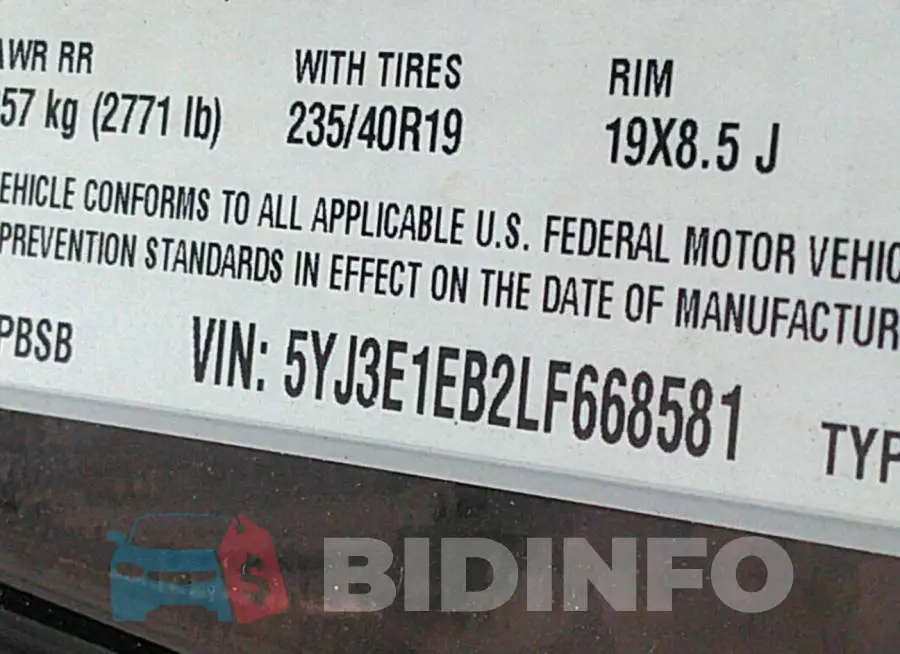 5YJ3E1EB2LF668581 Photo# 9