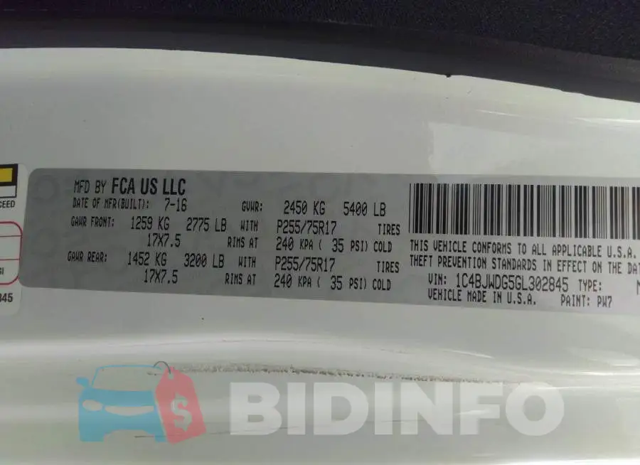 1C4BJWDG5GL302845 Photo# 9
