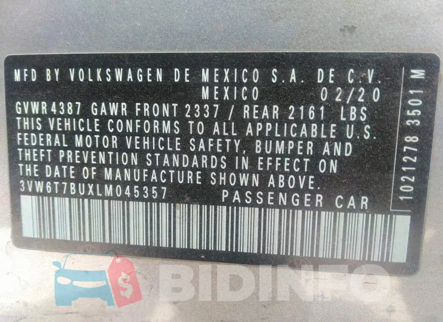 3VW6T7BUXLM045357 Photo# 9