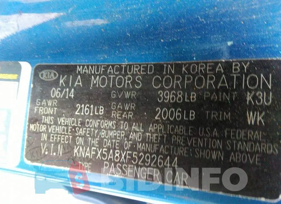 KNAFX5A8XF5292644 Photo# 9