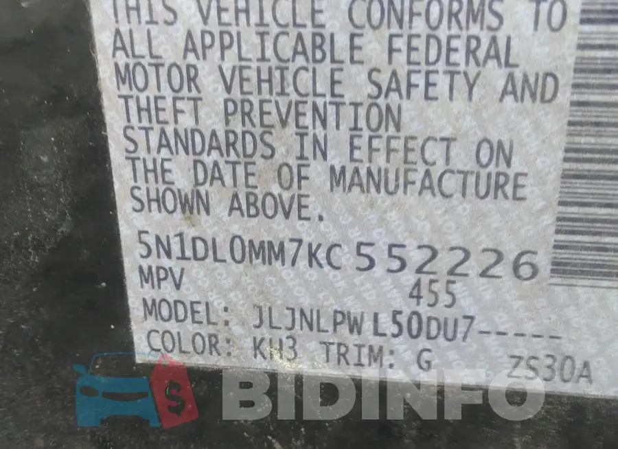 5N1DL0MM7KC552226 Photo# 9
