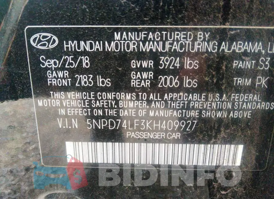 5NPD74LF3KH409927 Photo# 9