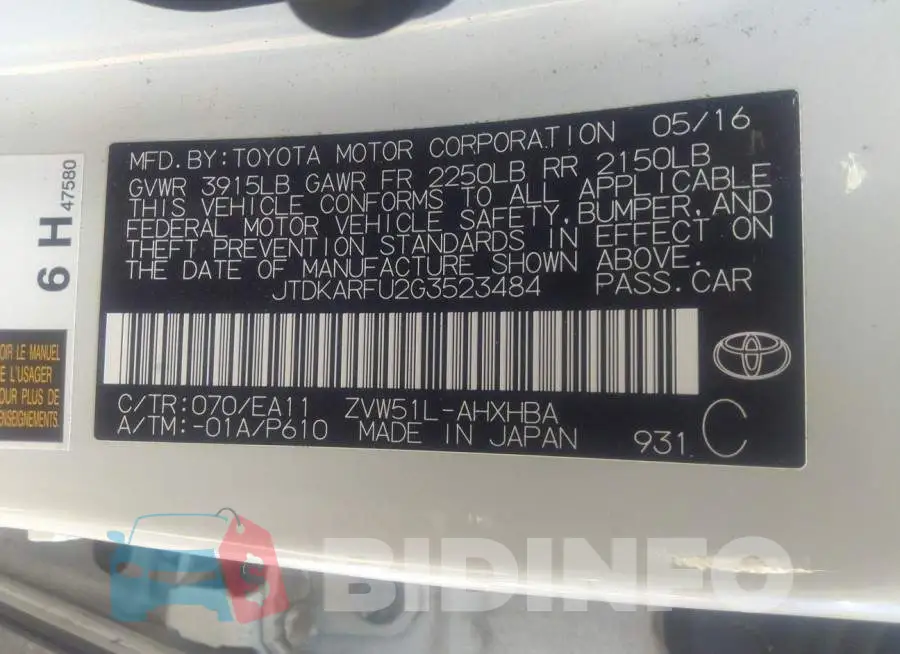 JTDKARFU2G3523484 Photo# 9