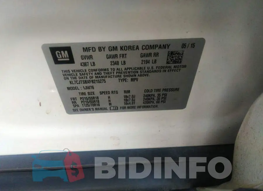 KL7CJTSBXFB215275 Photo# 9