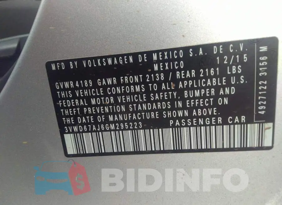 3VWD67AJ6GM295223 Photo# 9