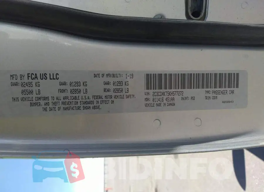 2C3CDXKT5KH577272 Photo# 9