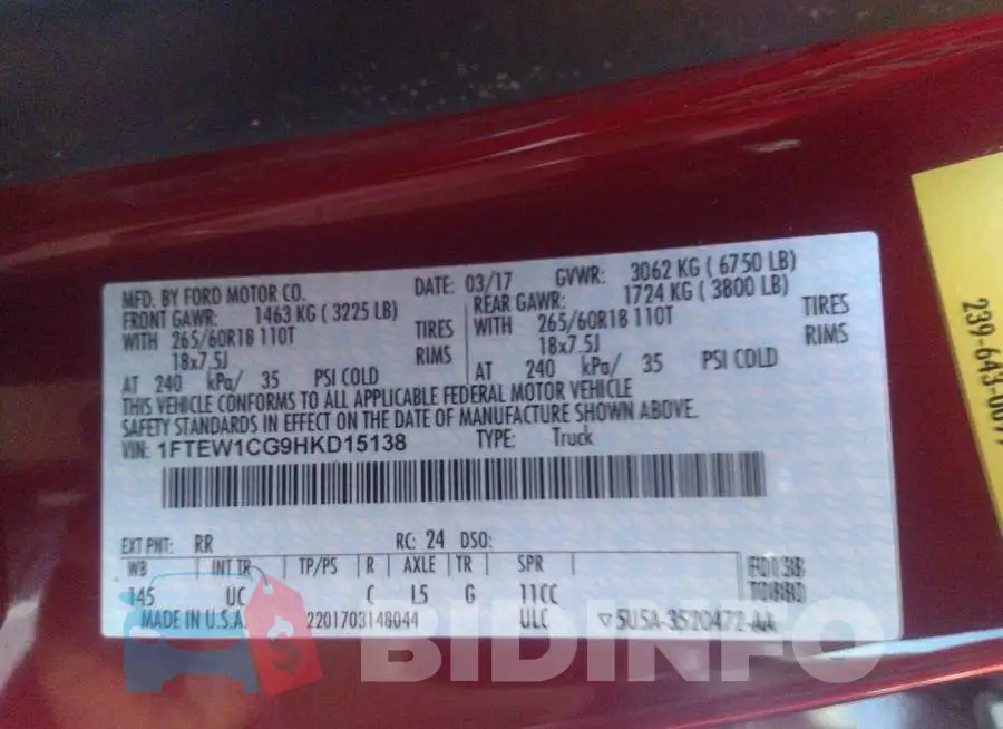 1FTEW1CG9HKD15138 Photo# 9