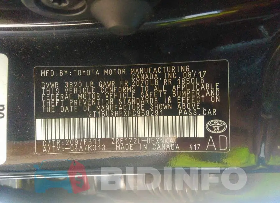 2T1BURHEXHC958291 Photo# 9