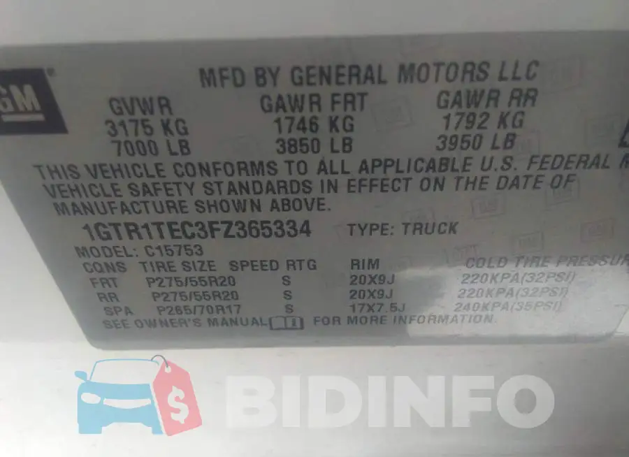 1GTR1TEC3FZ365334 Photo# 9