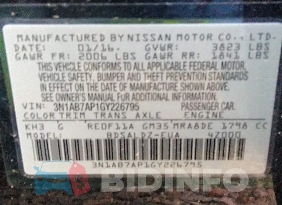 3N1AB7AP1GY226795 Photo# 9
